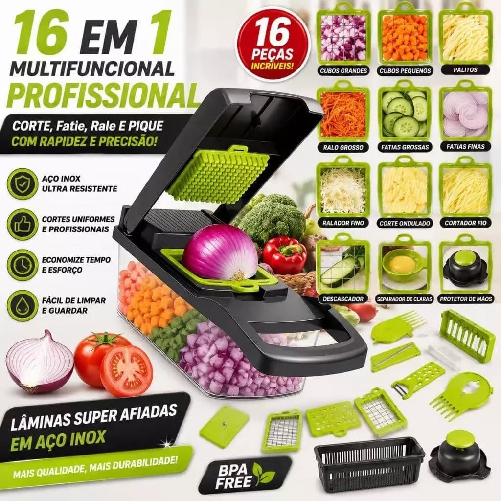 Profissional Multiuso Cozinha Slicer Aço Inox 16 em 1 Fatiador Cortador Ralador De Legumes Verduras Frutas Alimentos