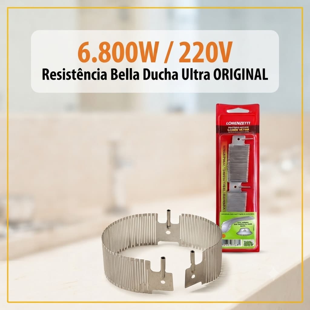 Resistência Bella Ducha Ultra 6800W 220V Original Lorenzetti 3065-E Loren Ultra 4T