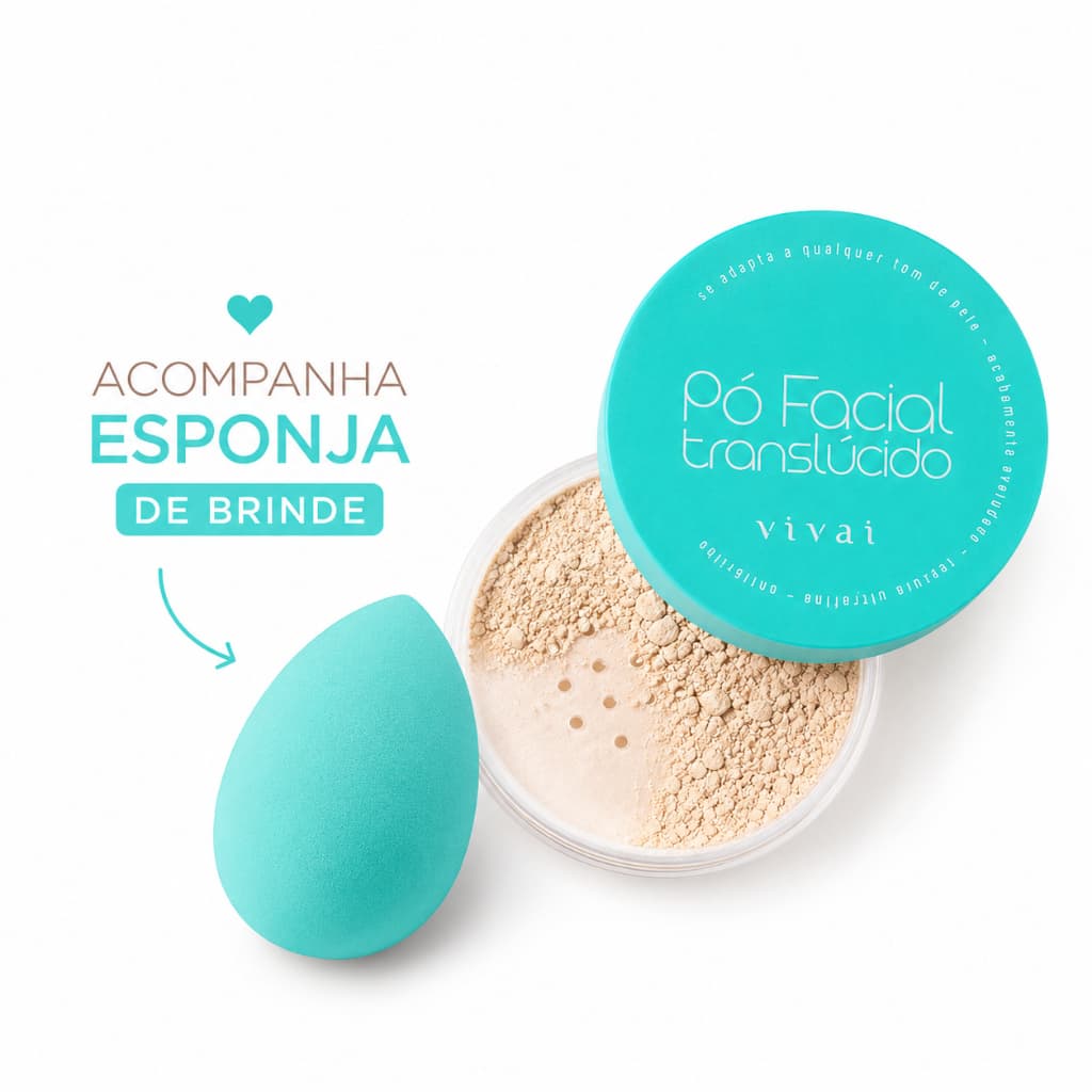 Pó Facial Solto Translúcido Vivai Efeito Matte Controle da Oleosidade + Esponja