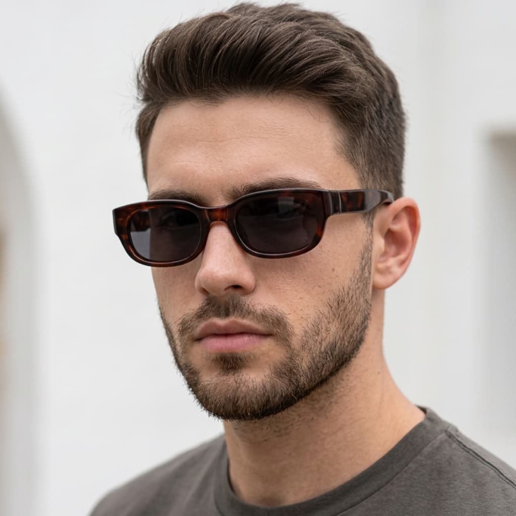 Óculos de Sol Masculino Quadrado Retangular Acetato Retrô Vintage Premium UV400 Casual Clássico Tendência