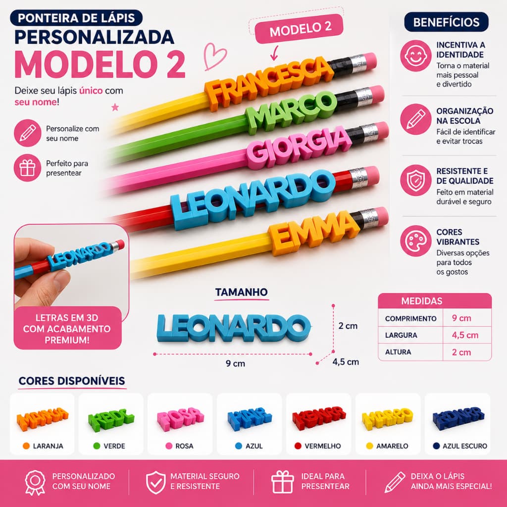 Nome Personalizado Para lapis Ponteira Indentificador de Lápis Diversas Cores Escola e trabalho