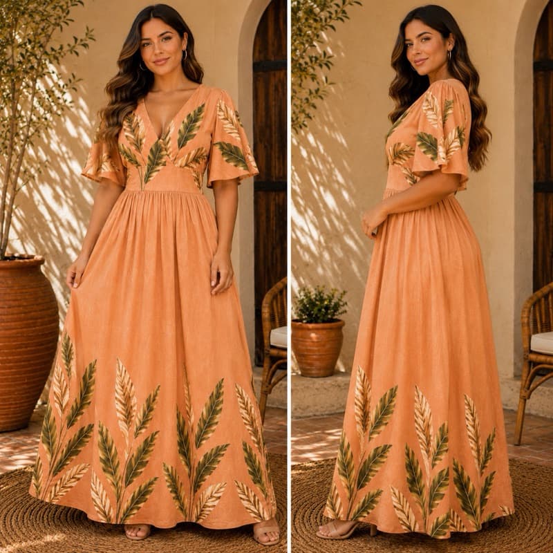 Vestido Longo Estampado Moda Evangélica Elegante Confortável Soltinho, Manga Curta,Ideal para Igreja,Tendência 2026