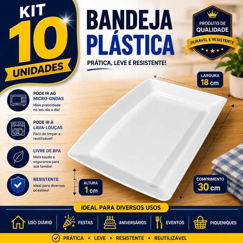 Kit 10 Bandejas Petisqueira Plástico branca Lanches Porções Petisco Festas Lanchonete casa Churrasco