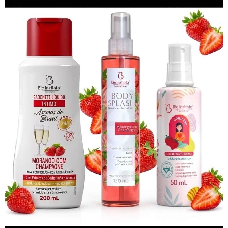 kit 3 Itens Sabonete Íntimo Body Splash e Desodorante Intimo BIO INSTINTO várias fragrâncias