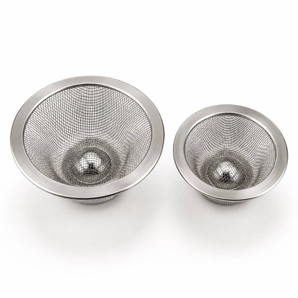 Ralo para Pia Aço Inox Cesto Coador Tela Protetora Anti Entupimento Kit 2 Peças Grande e Pequeno
