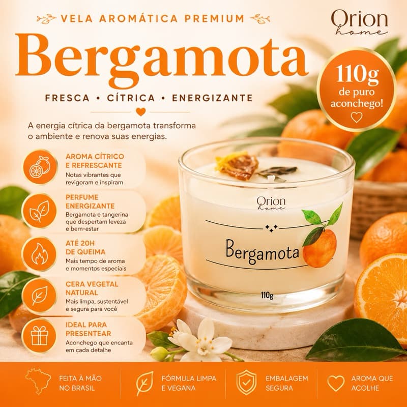 Vela Perfumada 110g Premium - Cera de coco - Bergamota