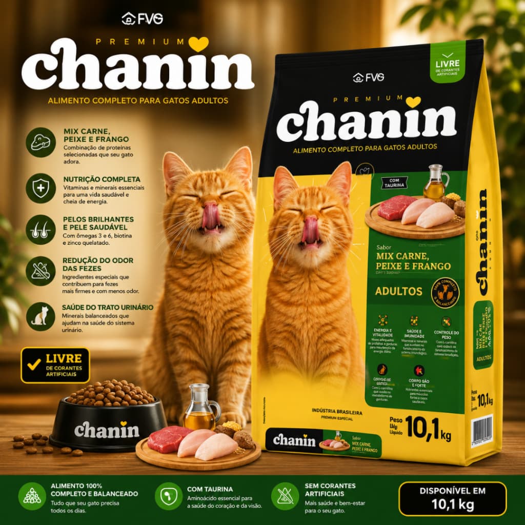 Ração Premium Chanin Mix para Gatos Sabor Carne e Peixe e Frango 10kg e 25kg