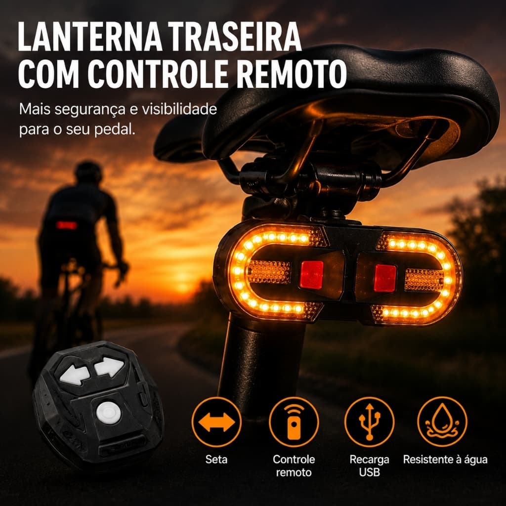 Lanternas Traseiras para Bicicleta Kit 2 Peças com Seta Controle Remoto 38 LEDs USB FY1825