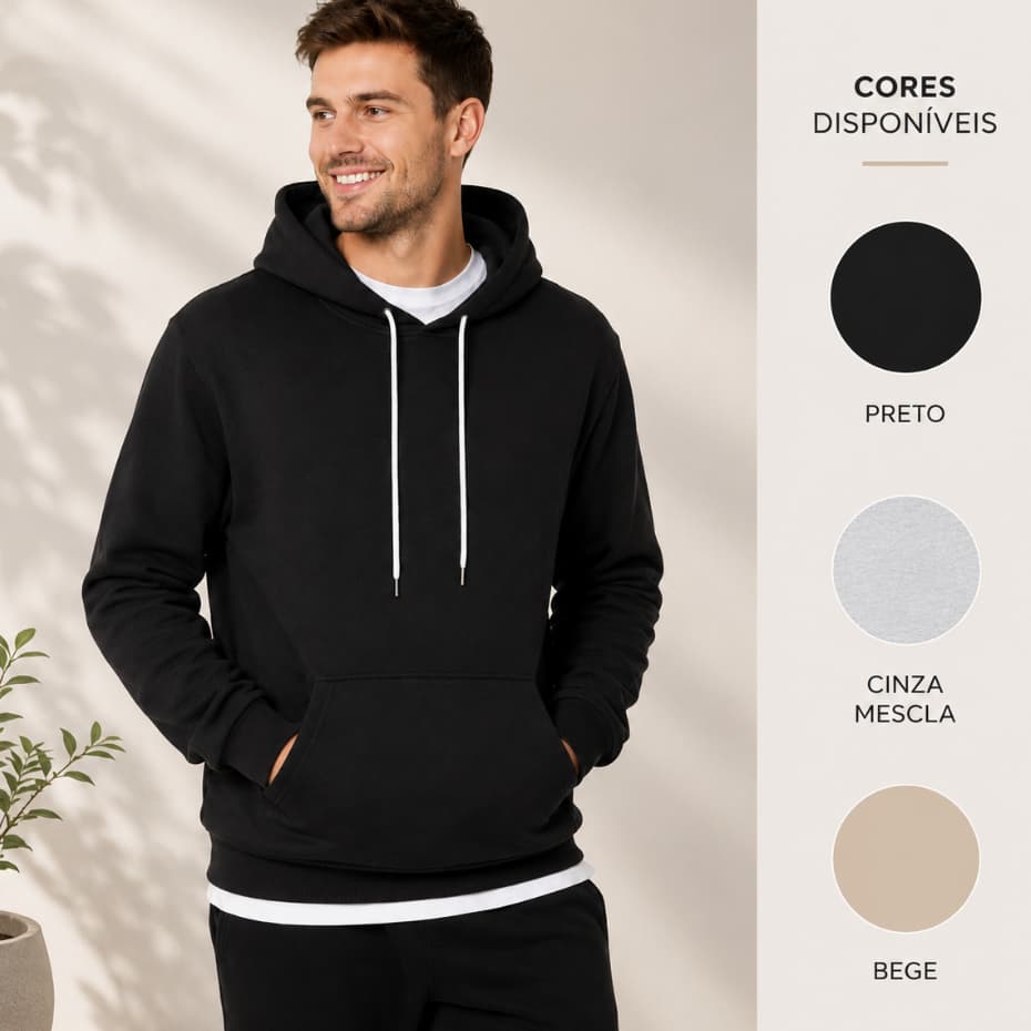 Moletom Liso Algodao Unissex Blusa De Frio Canguru Premium