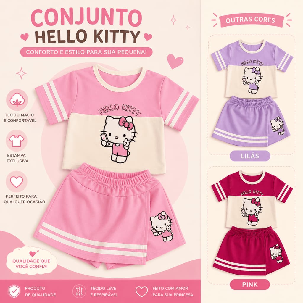 Conjunto Infantil Feminino Short Saia em Moletinho – Confortável e Estiloso - Moda Femenina - Moda Infantil