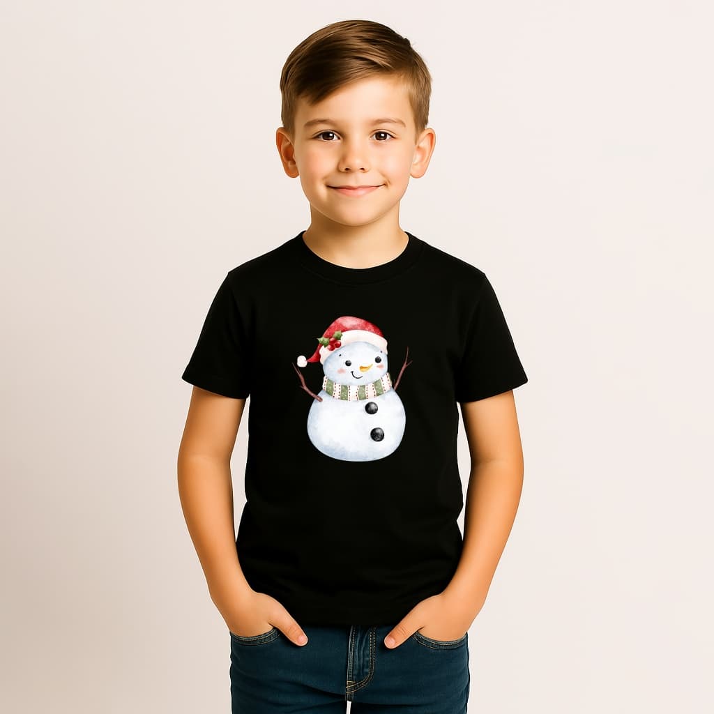 CAMISETA INFANTIL MENINO ALGODÃO BONECO NEVE CACHECOL VERDE KAWAII