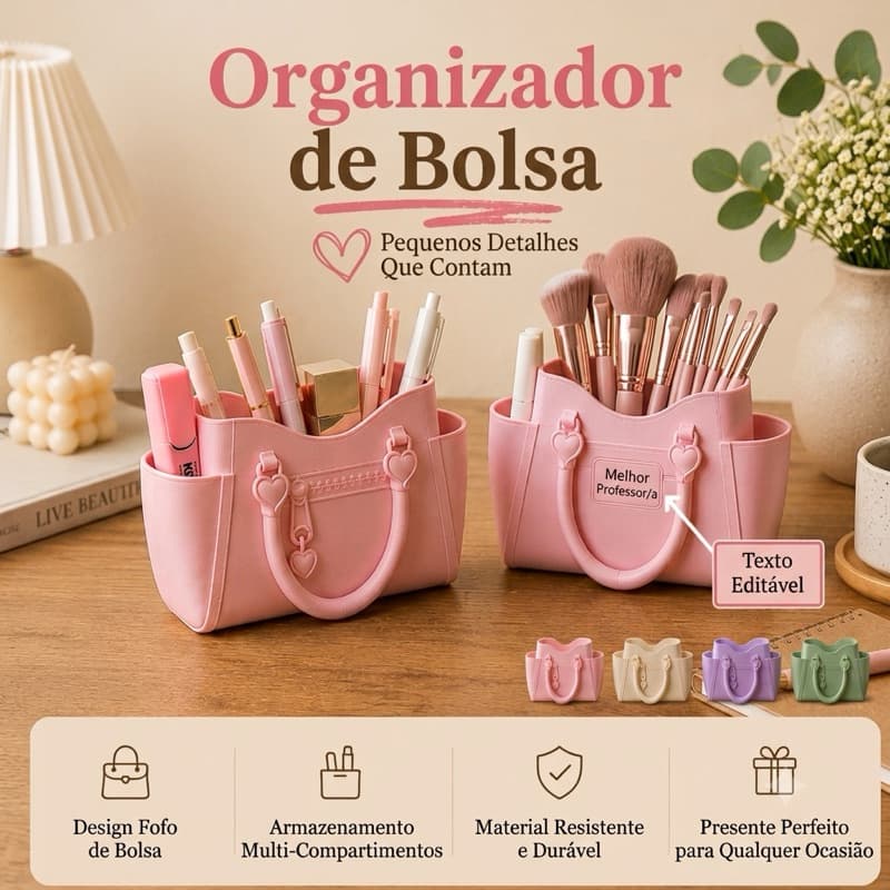 Porta Canetas Formato Bolsa Organizador de Mesa Personalizado para Maquiagem Escritório e Decoração
