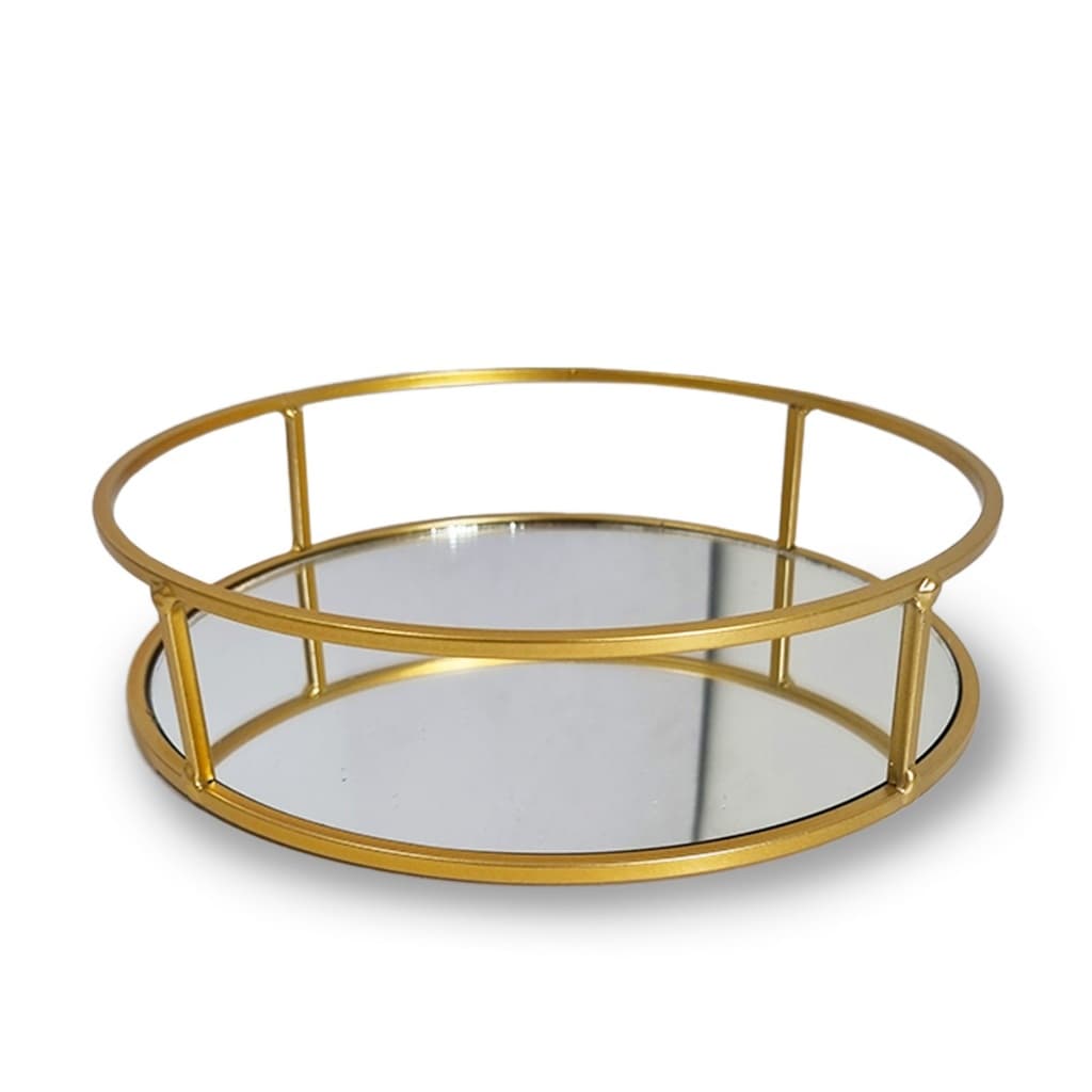 Bandeja Decorativa Redonda Espelhada Dourada 20 25 30cm