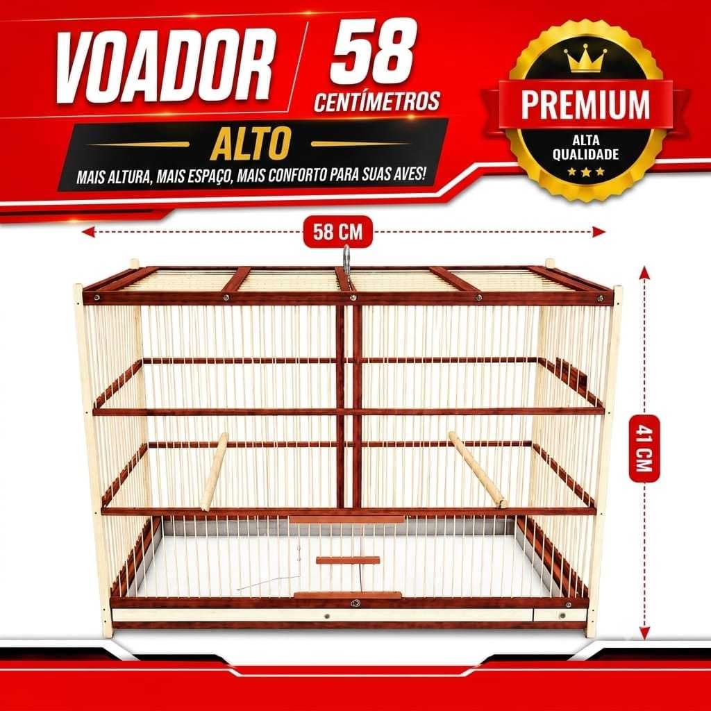 Gaiola Voador 58cm, Malha Fina 10mm, Para Pássaros, Reprodução, Canário, Belga, Coleiro, Papa-capim