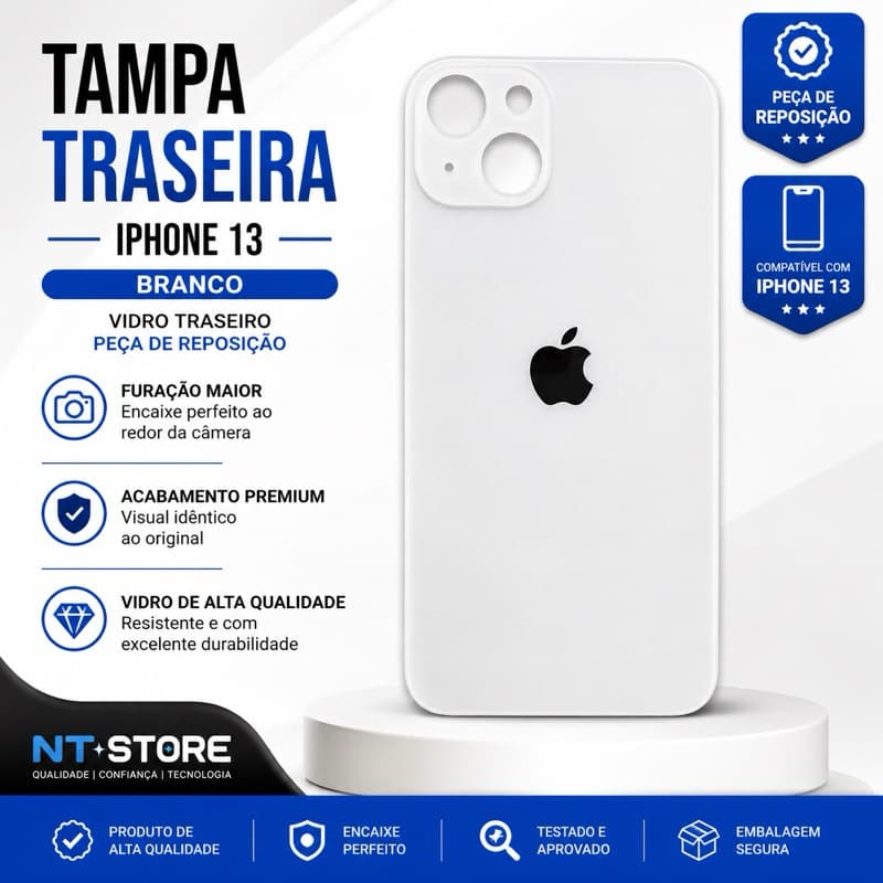 Tampa Traseira iPhone 13 Branca Vidro Traseiro Carcaça Tampa Reposição Furo Maior para Câmera