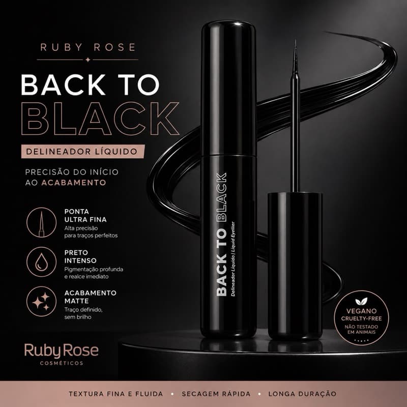 Delineador Líquido Back To Black Ruby Rose Original Ponta Ultra Fina Preto Matte