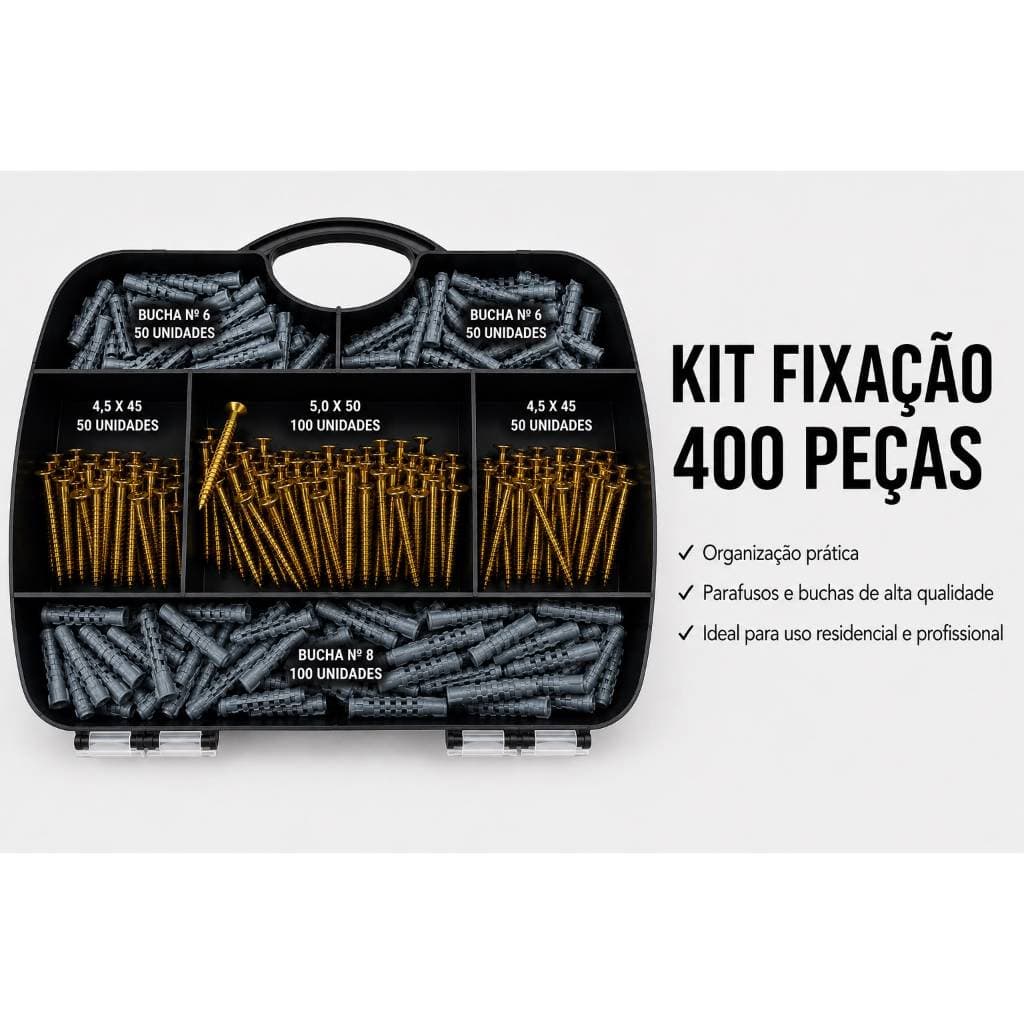 Kit 400 Peças Parafusos e Buchas com Organizador Multiuso Maleta Marcenaria Chipboard Phillips