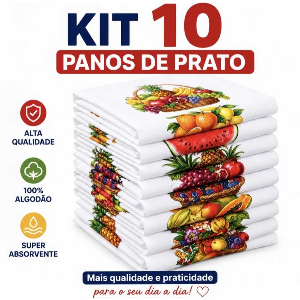Pano de Prato  Kit 10  Panos de Prato Estampado  Macio  Absorvente  Algodão Barato Pano de Copa