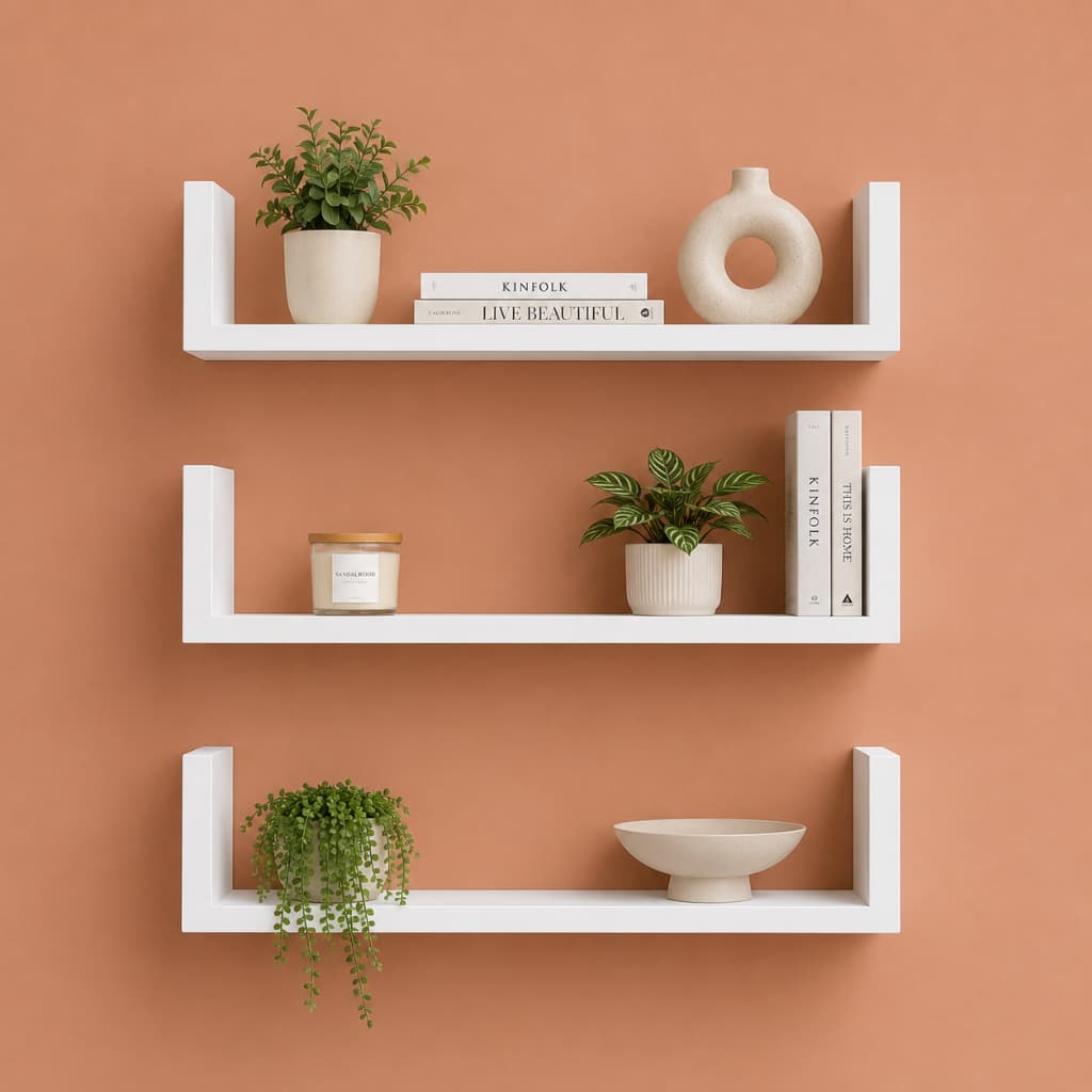 Kit até 3 Prateleiras Estilo U em MDF Branco | Nicho Organizador Decorativo