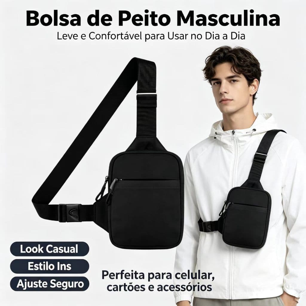 Bolsa transversal masculina nova marca street fashion, bolsa de peito casual, bolsa no peito mini para celular