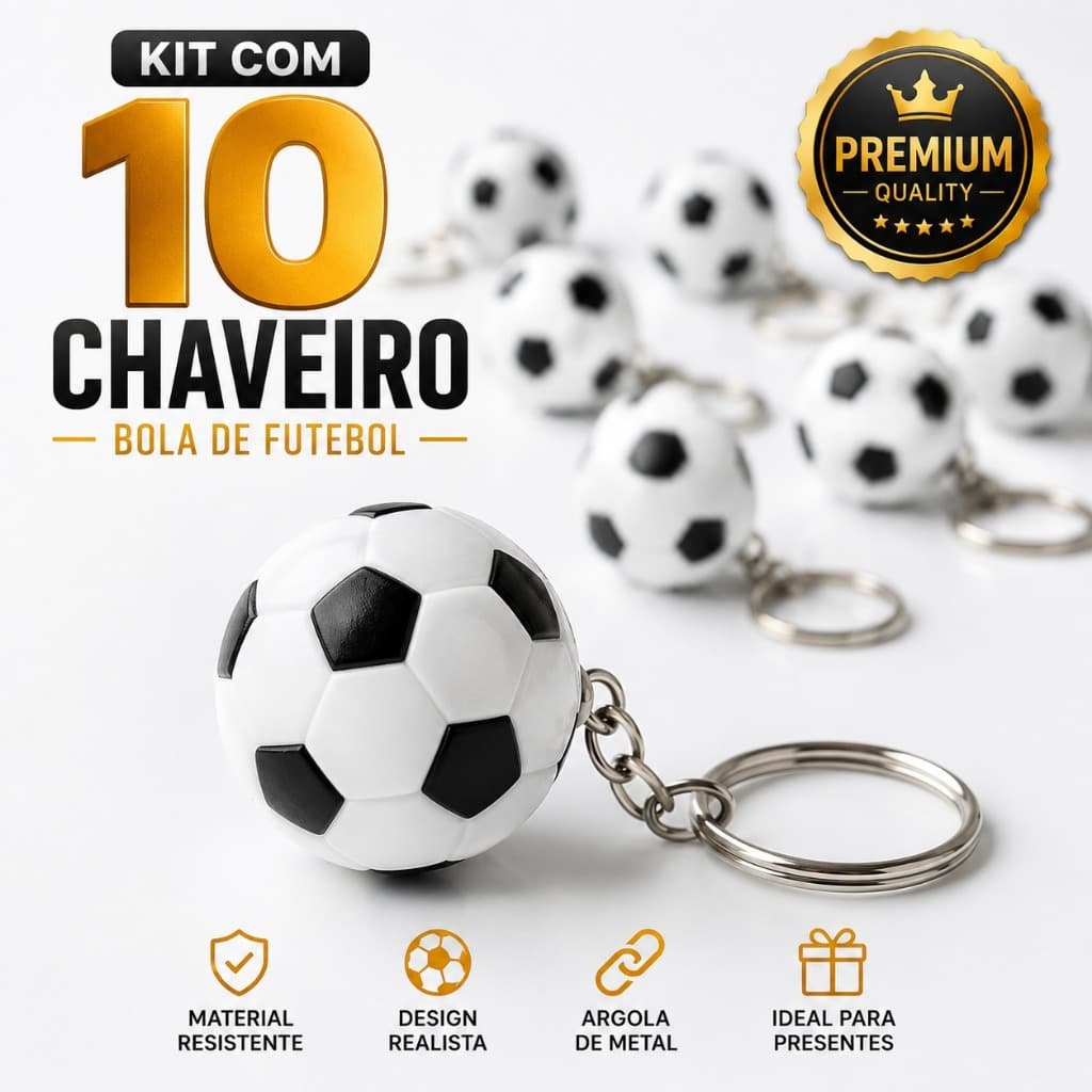 Kit 10 Chaveiros Bola de Futebol Lembrancinha Festa Brinde