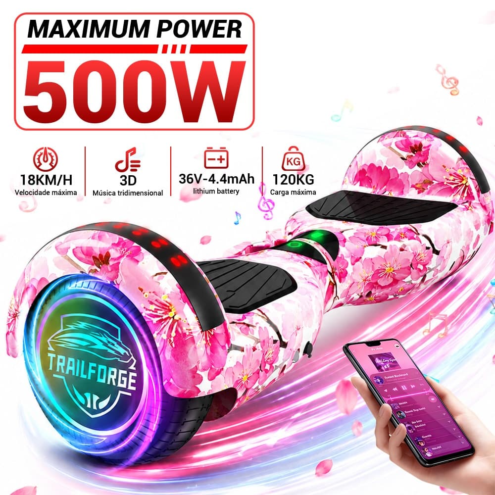 TRAILFORGE Hoverboard 6.5"polegadas 4.4Ah Brinquedos infantis Luzes musicais Bluetooth