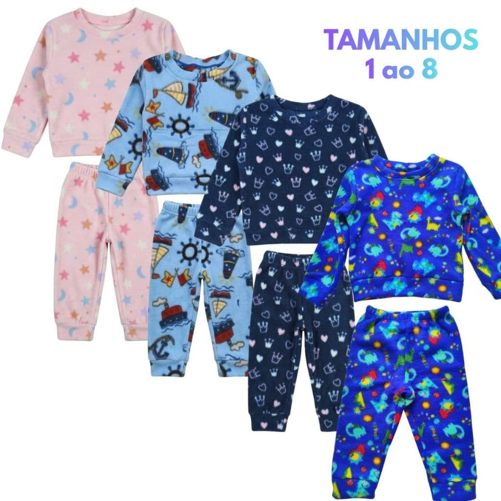 Pijama Conjunto Infantil Tecido Soft Manga Longa e Calça 1 ao 8 Menina Menino