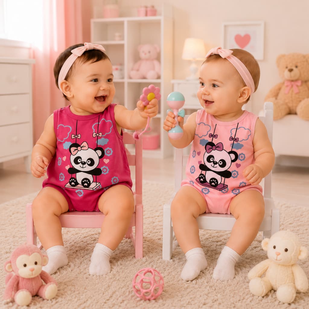 Macacão de Bebe Infantil PANDA Para Meninas - Promoção Macaquinho Body Banho de Sol