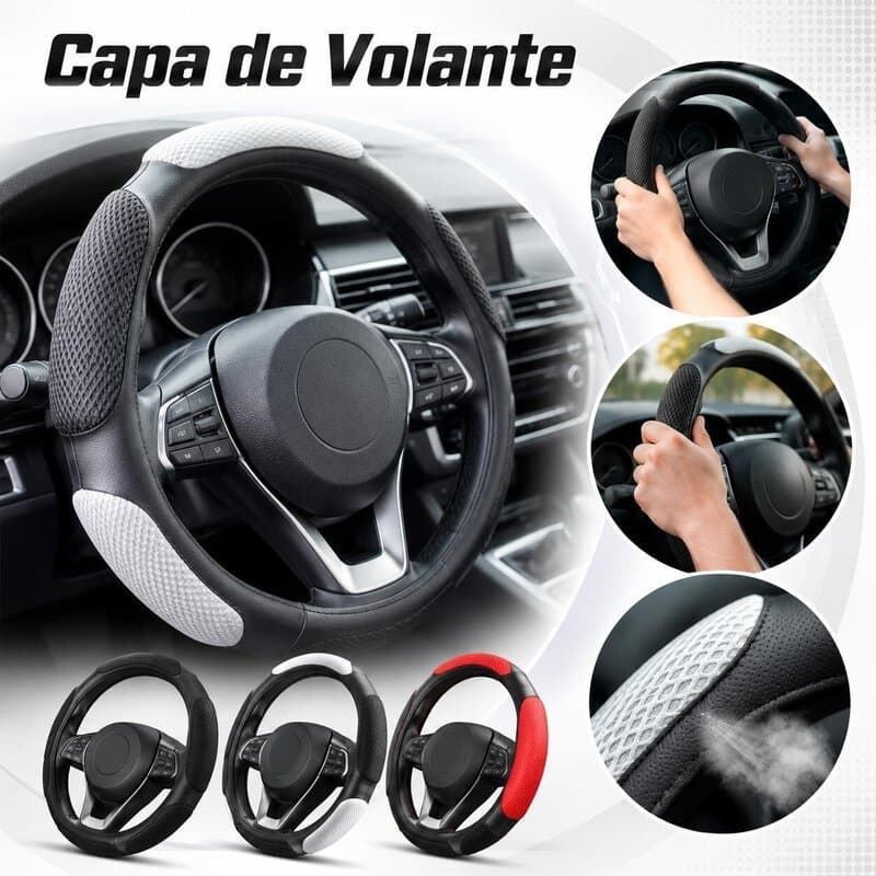 Capa Para Volante De Carro Antiderrapante Fibra de Carbono Respirável Esponja Almofada Universal 38cm LULU