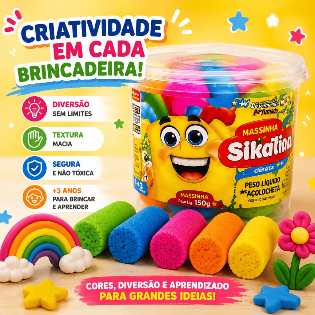 Massinha De Modelar Infantil 5 Cores Pote 75g Colorida Sortida Brinquedo Educativo