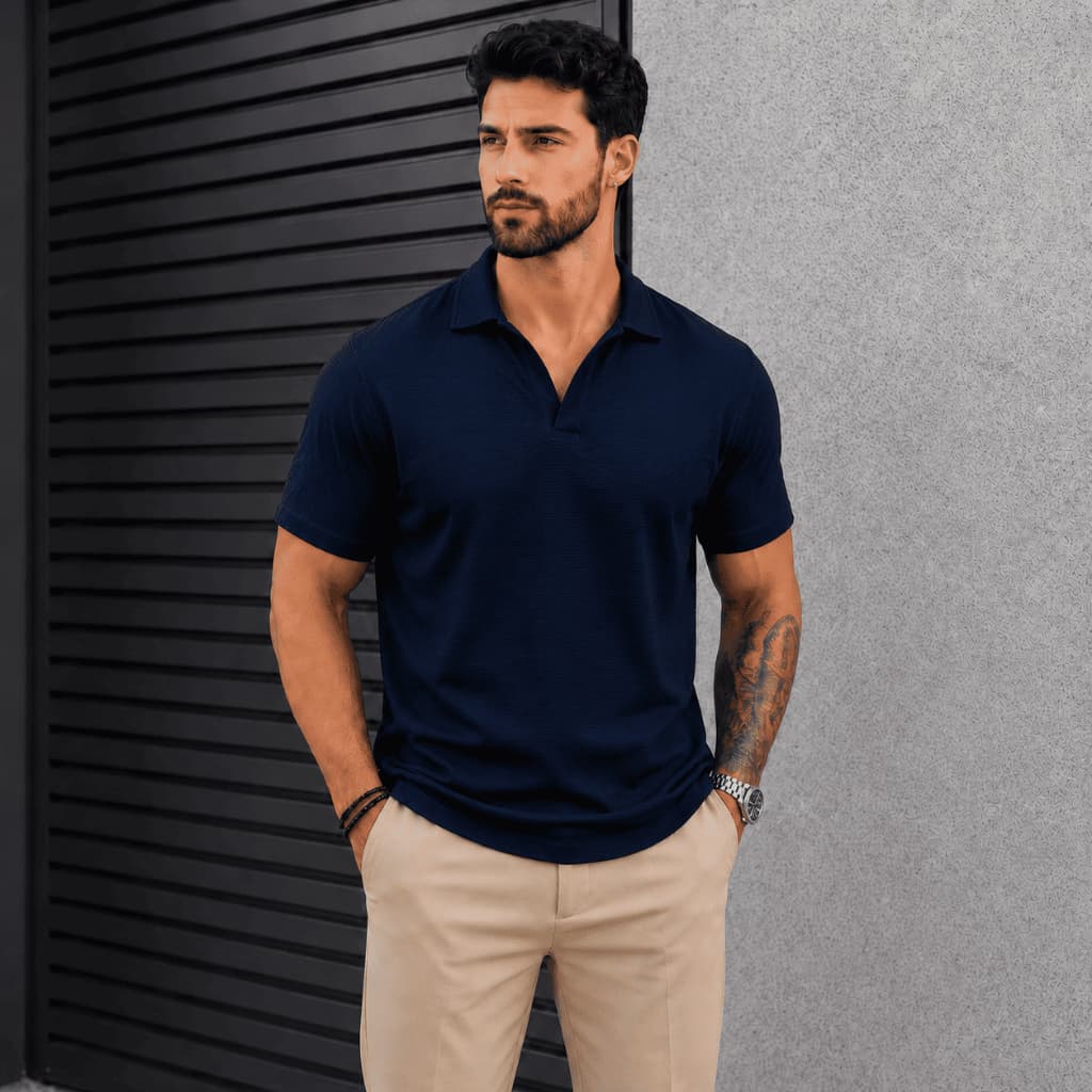 Camiseta POLO Italiana Masculina Malha Texturizada Sem Botão