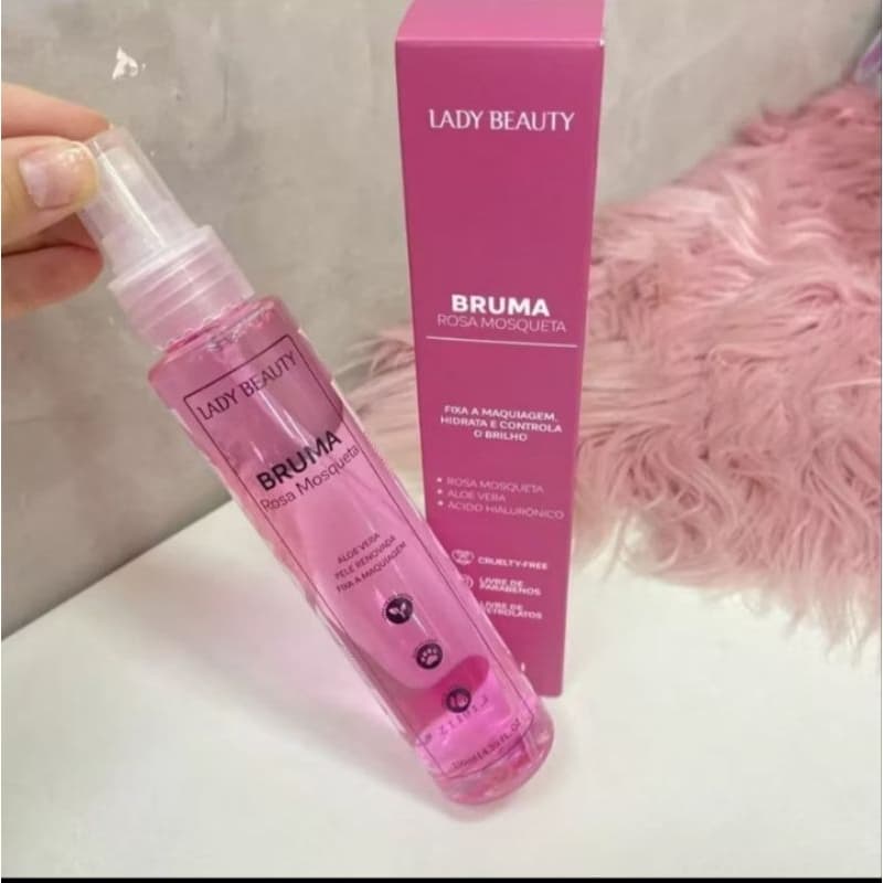 Bruma Facial Fixadora Kit Rosa mosqueta + Bruma Pró-aging -Lady Beauty Matte - Hidratação, Acabamento Matte, Fixação