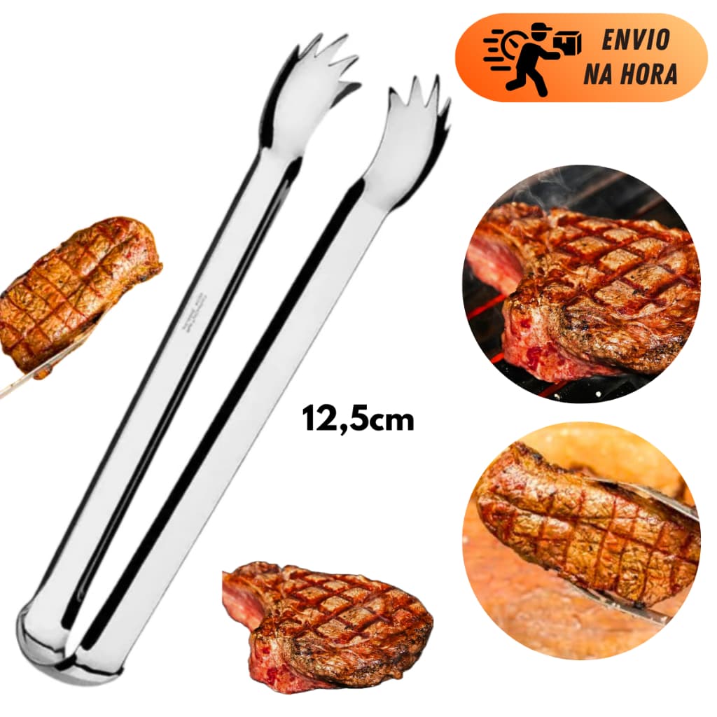 Pegador De Carne 12Cm Em Aço Inox Pinça Culinária Pegador Para Churrasco Cozinha Salada Massas Alimentos Resistente