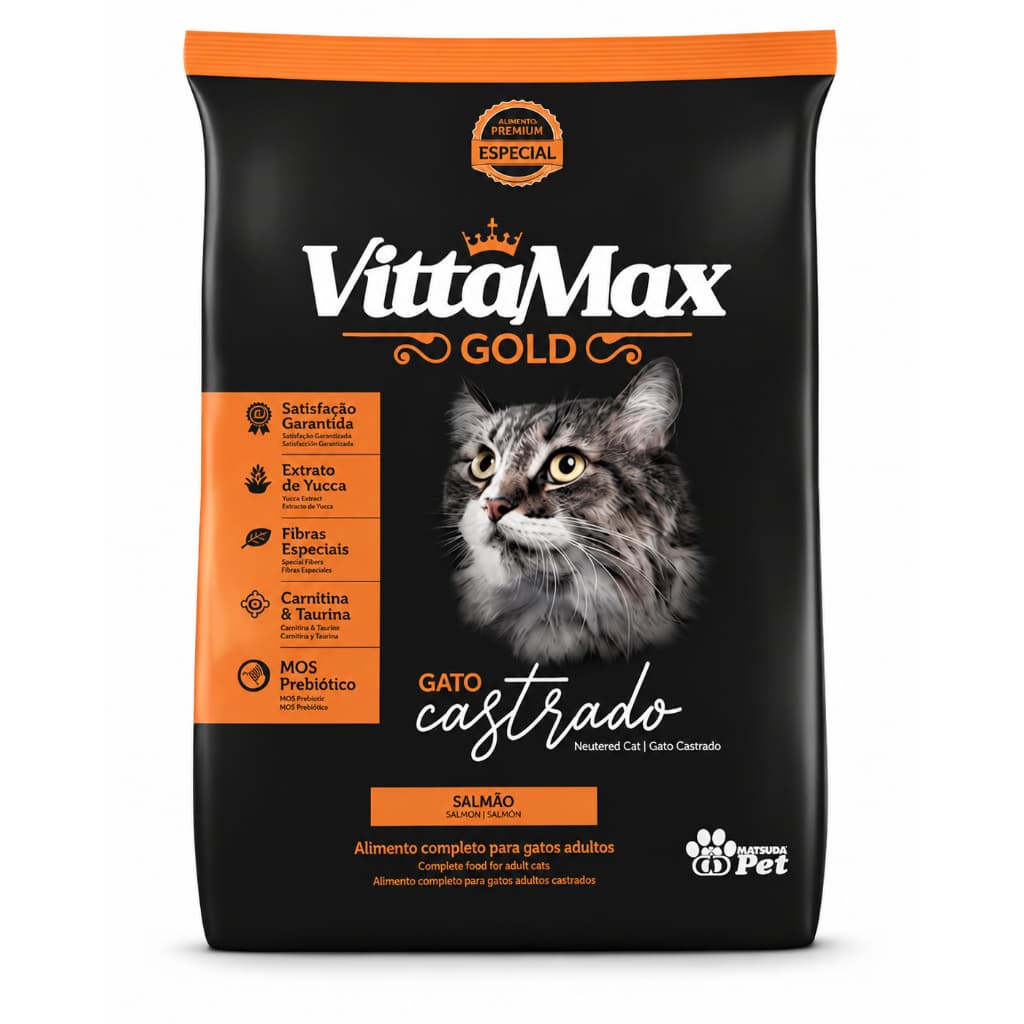 Ração Vittamax Gold para Gato Castrado Sabor Salmão 10,1kg Premium Especial Trato Urinário Embalagem Econômica