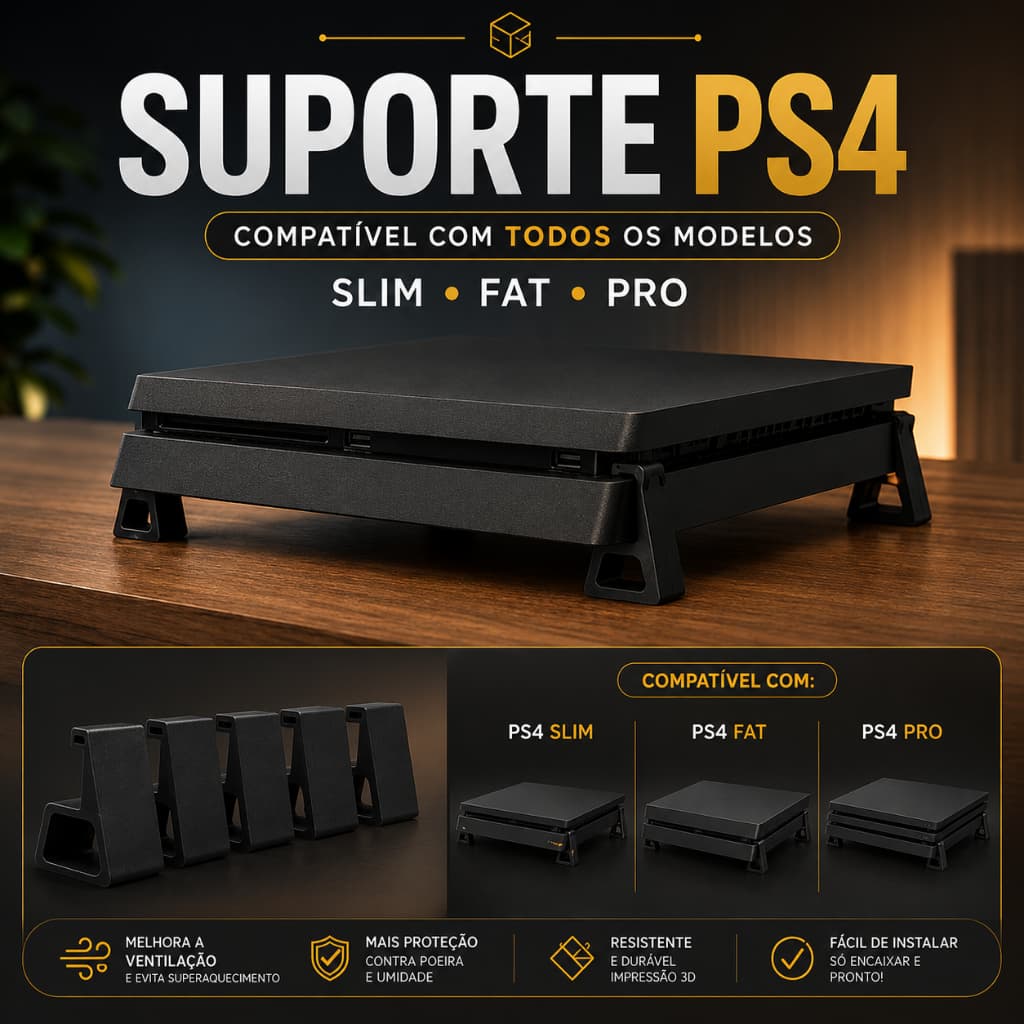 Suporte Playstation Ps4 Slim Pro Fat Kit Pezinhos Horizontal Pezinho Elevação Deitado Base Apoio Lateral