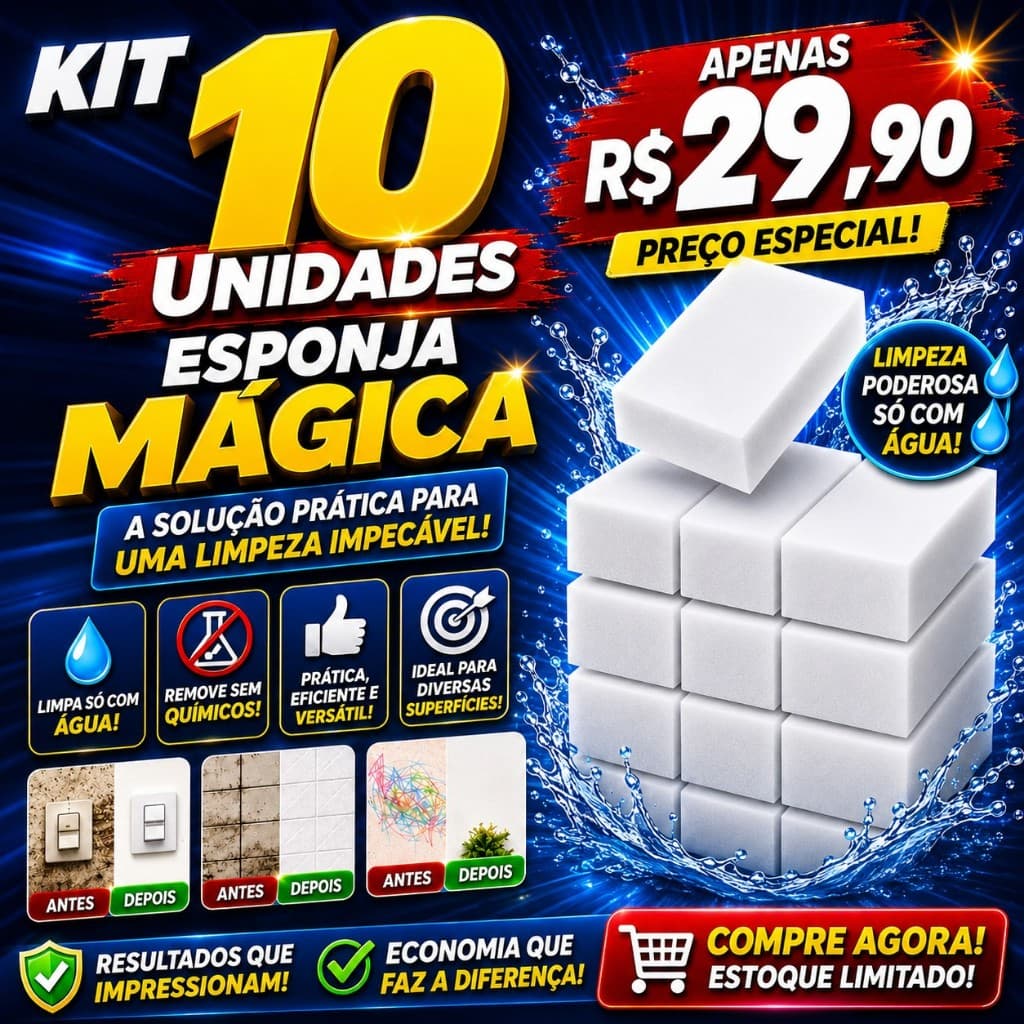 🏆🧽 Kit 10 Esponjas Mágicas | Remove Manchas Difíceis 💦 | Limpeza Só com Água | Postagem em 24h 🚚