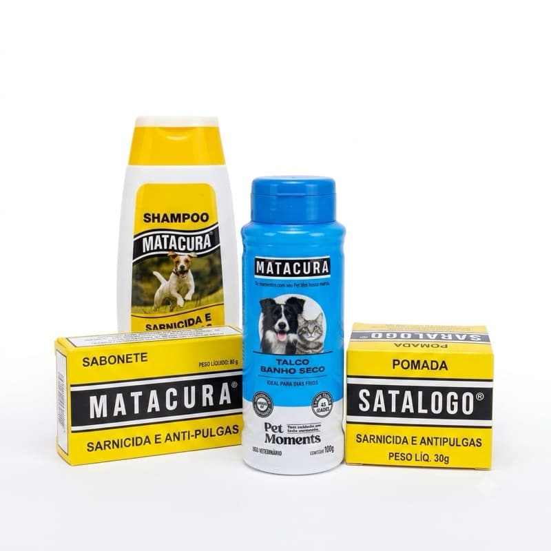 Kit Matacura Tratamento Pet: Shampoo + Sabonete + Talco Banho A Seco + Pomada Saralogo