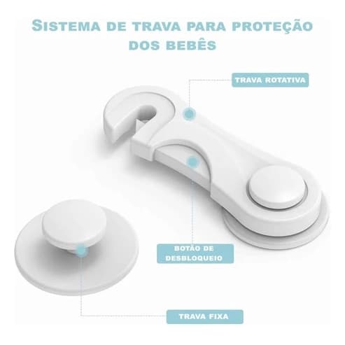 Trava de Gaveta e Armário Infantil - Branco, Instalação Fácil e Segura