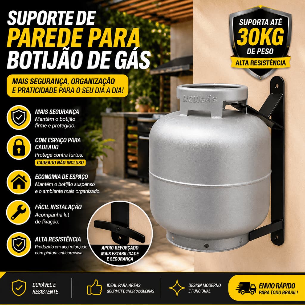 Suporte De Parede Para Botijão De Gás Acompanha Buchas e Parafusos Envio Imediato Direto De Fábrica