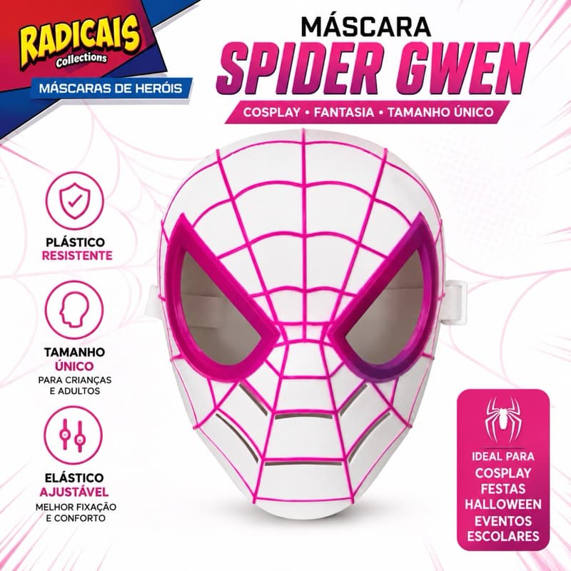 Máscara Spider Gwen Rosa Cosplay Fantasia Infantil Adulto com Elástico Ajustável sh-g1