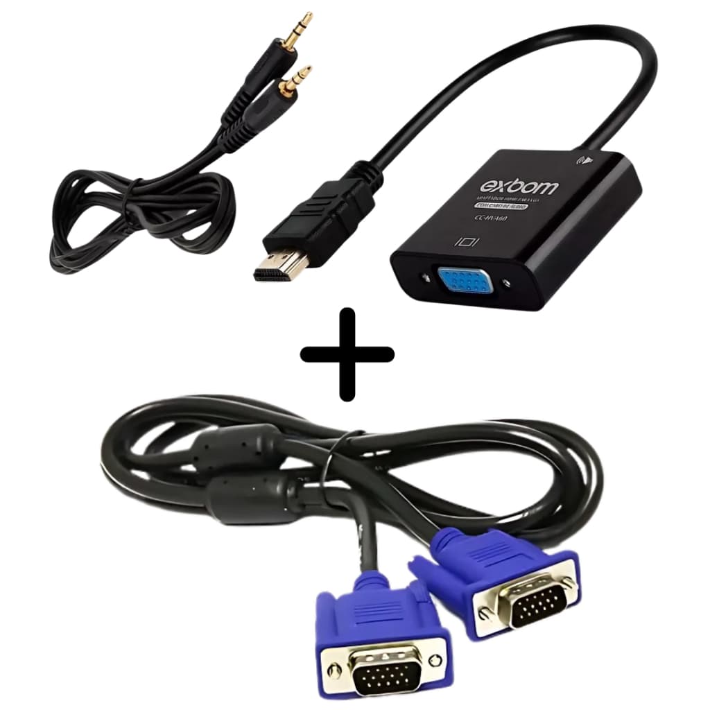 Kit Conversor Hdmi X Vga Hd 1080 + Cabo Vga X Vga 1.50 Mt