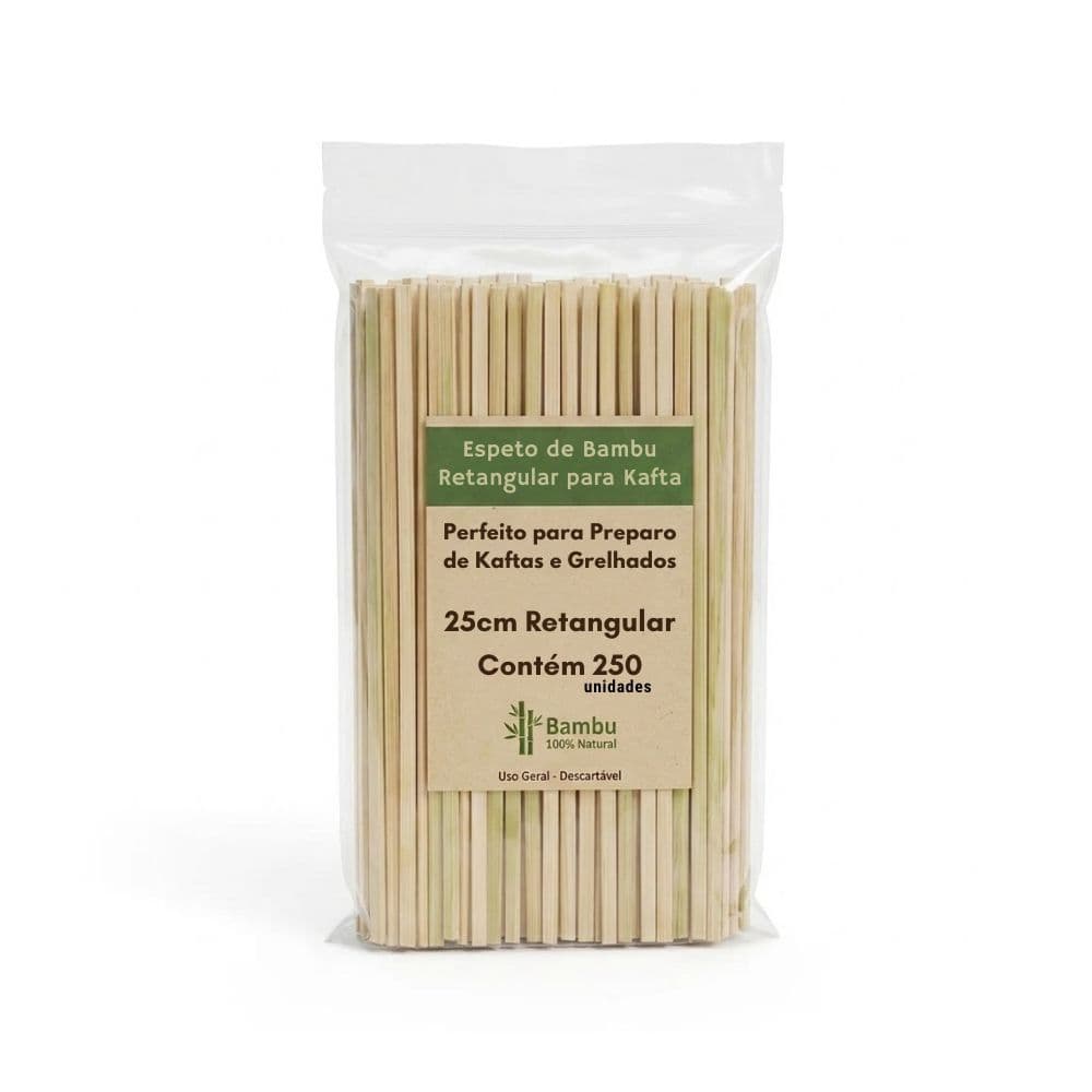 Espetos de Bambu Retangular para Kafta: 25cm - 250un