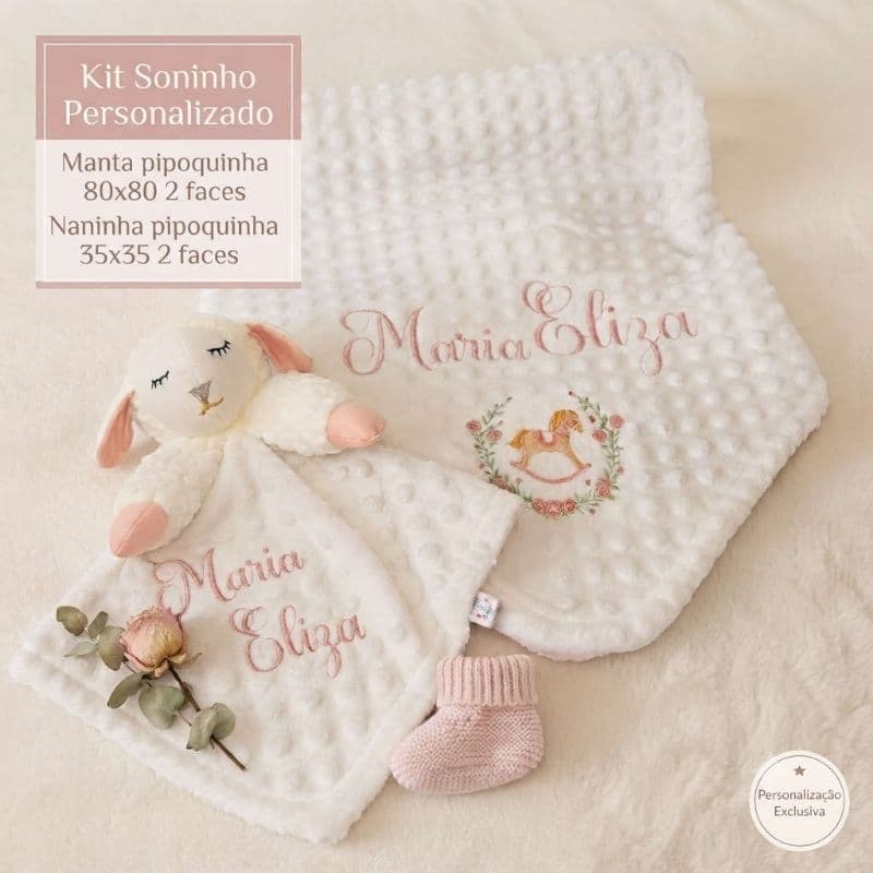 Conjunto Naninha e Mantinha Pipoquinha para Bebê Antialérgica Premium