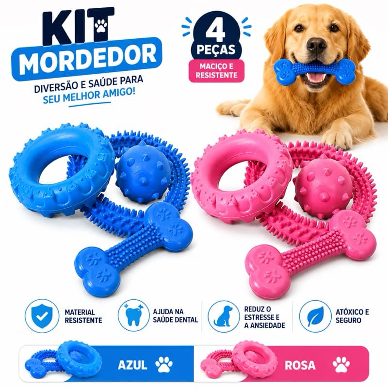 Kit Brinquedo para Cachorro Mordedor Pneu Bolinha Anêmona Osso