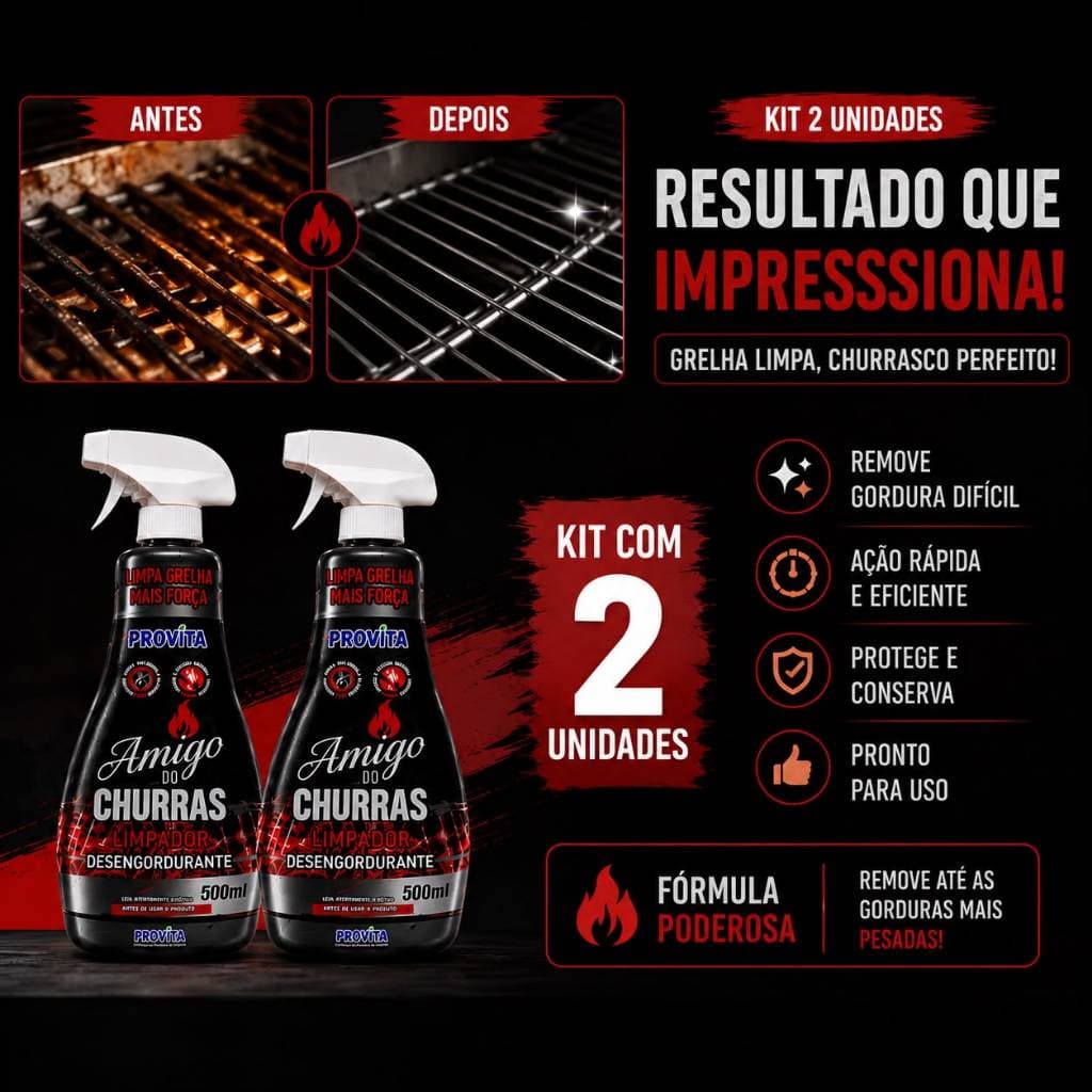 Kit 2 Limpa Grelha Fogão Desengordurante 500ml Limpa Churrasqueira Forno Grelha Ação Repelente de Moscas