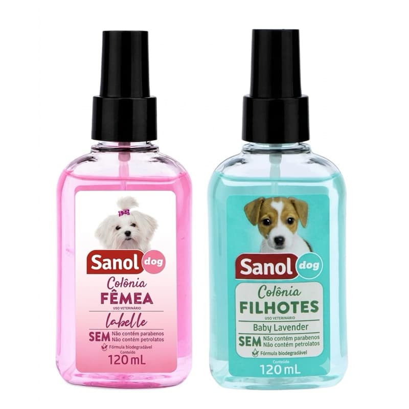 Kit 2 Colônias Sanol Dog 120ml | Fêmea Labelle + Filhotes Baby Lavender Perfume para Cães