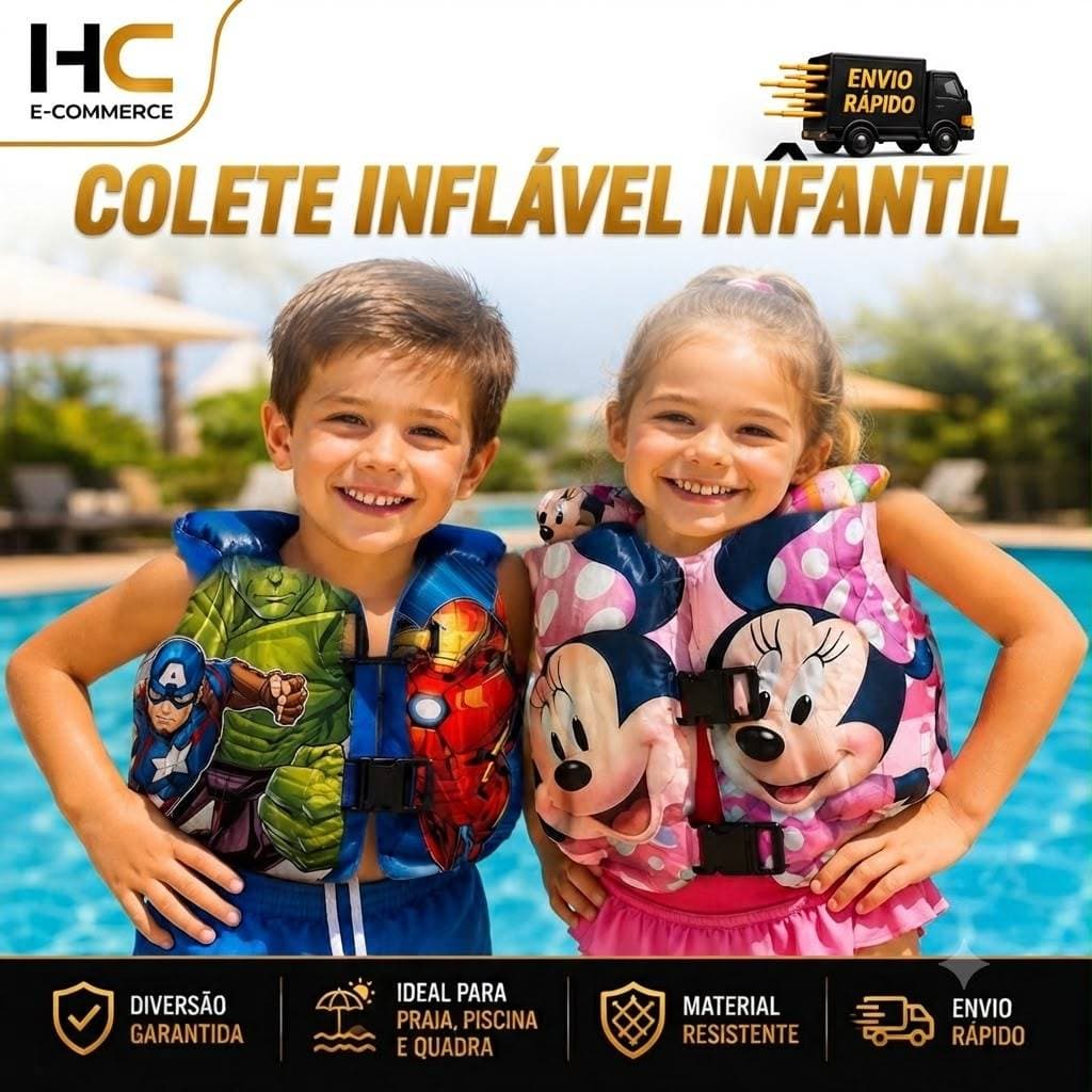 Boia Colete Infantil Temático para Flutuação e Diversão de Crianças em Piscinas, Praias e Lagos
