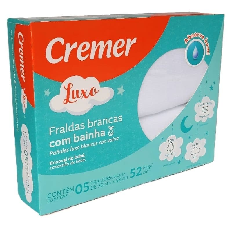 Fralda de Pano Com Bainha Dupla Camada Cremer Luxo 5 Unidades