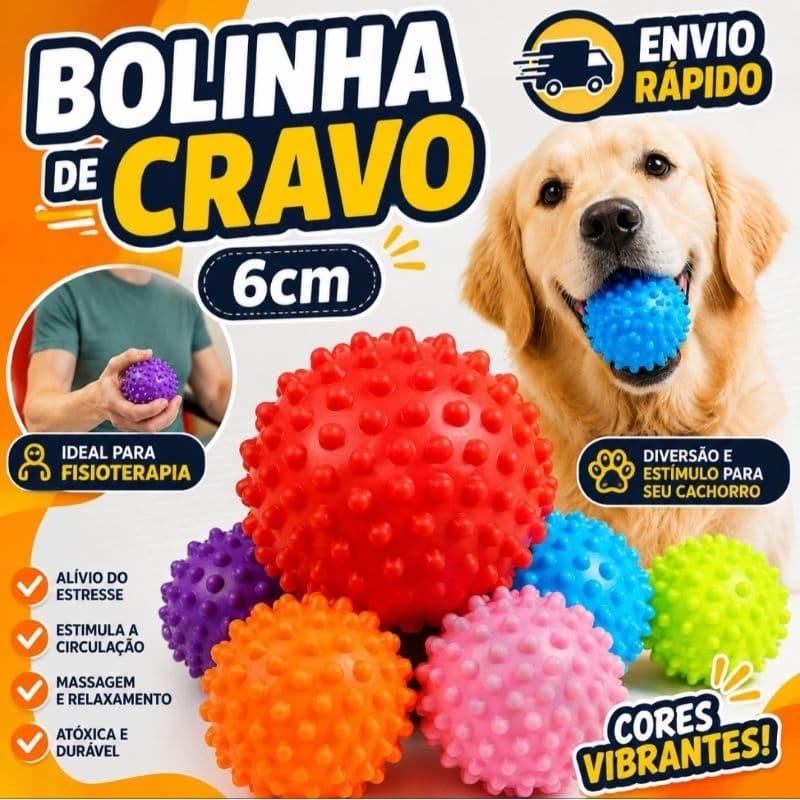 KIT 3 BOLINHA CRAVO FISIOTERAPIA MASSAGEM ANTI-STRESS E BRINQUEDO INTERATIVO PARA PET 6CM
