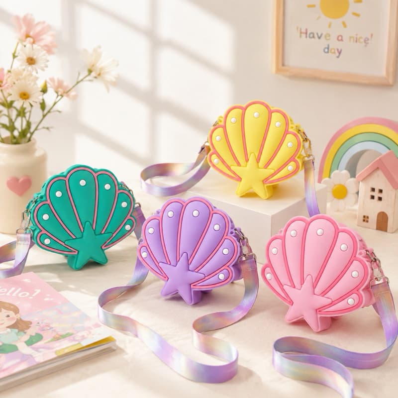 Bolsa Infantil em Silicone Tipo Transversal Para Crianças Concha Novo
